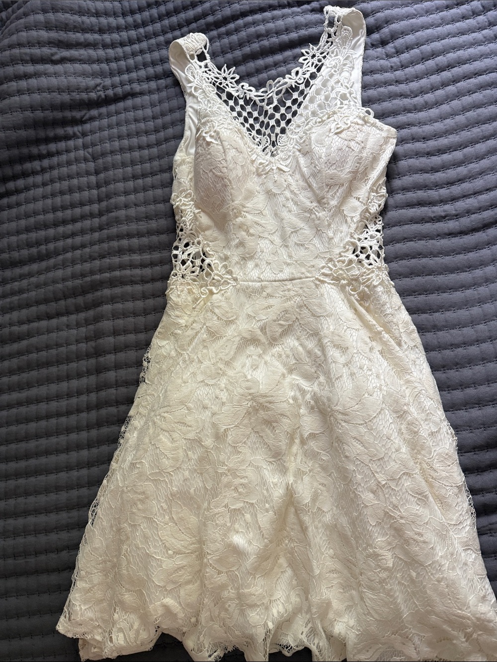 David's Bridal Ivory Lace Fit-and-Flare Cocktail Dress